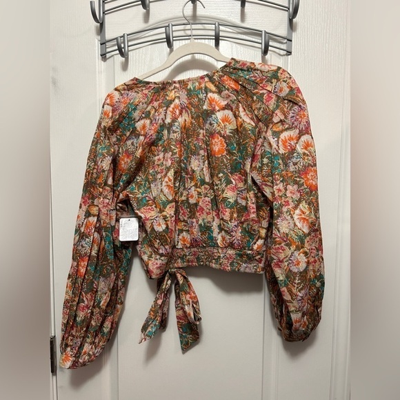 Free People Floral Garden Print Balloon Puff Sleeve Wrap Blouse Top women’s XS - Picture 2 of 16